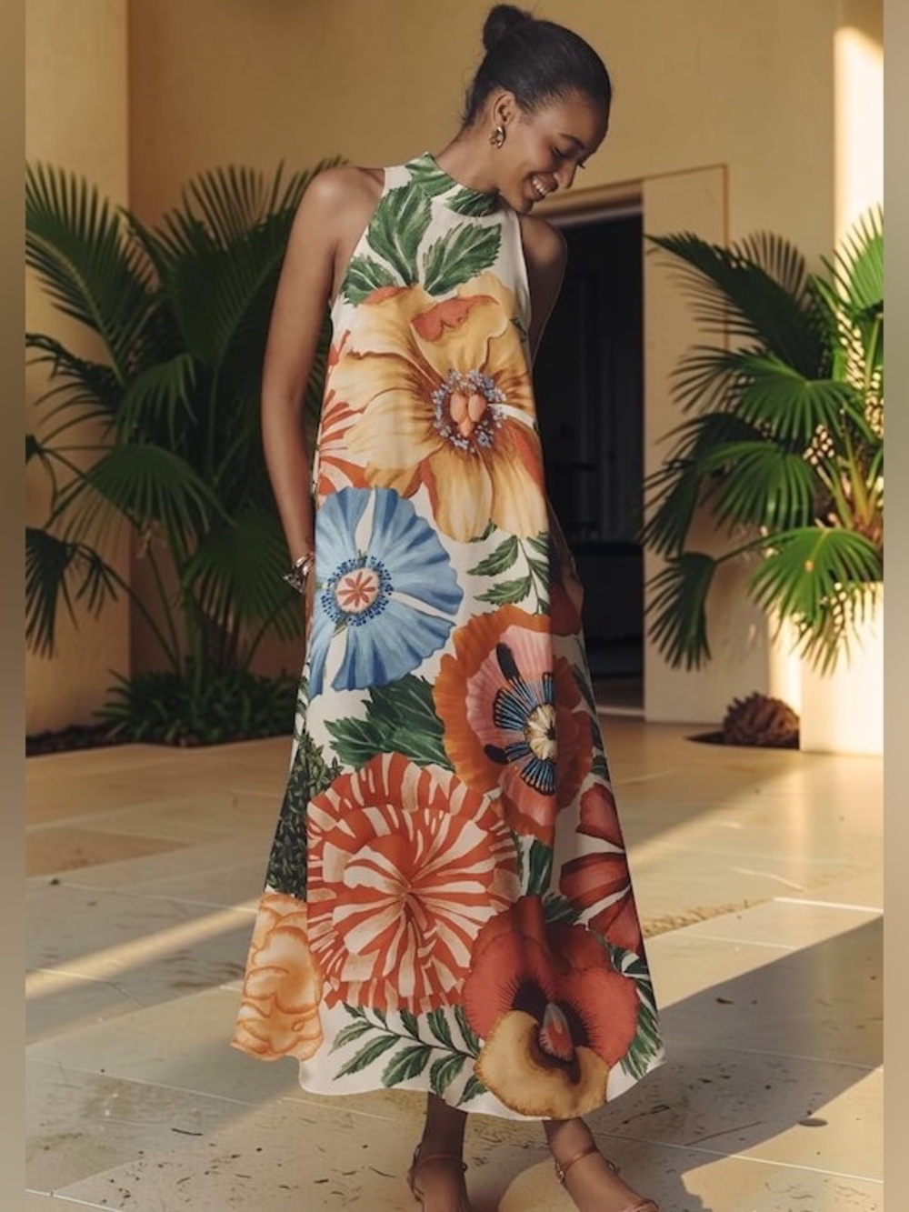 Antropologie FarmRio Halterneck Maxi Dress with Tropical Print - Picture 3 of 14